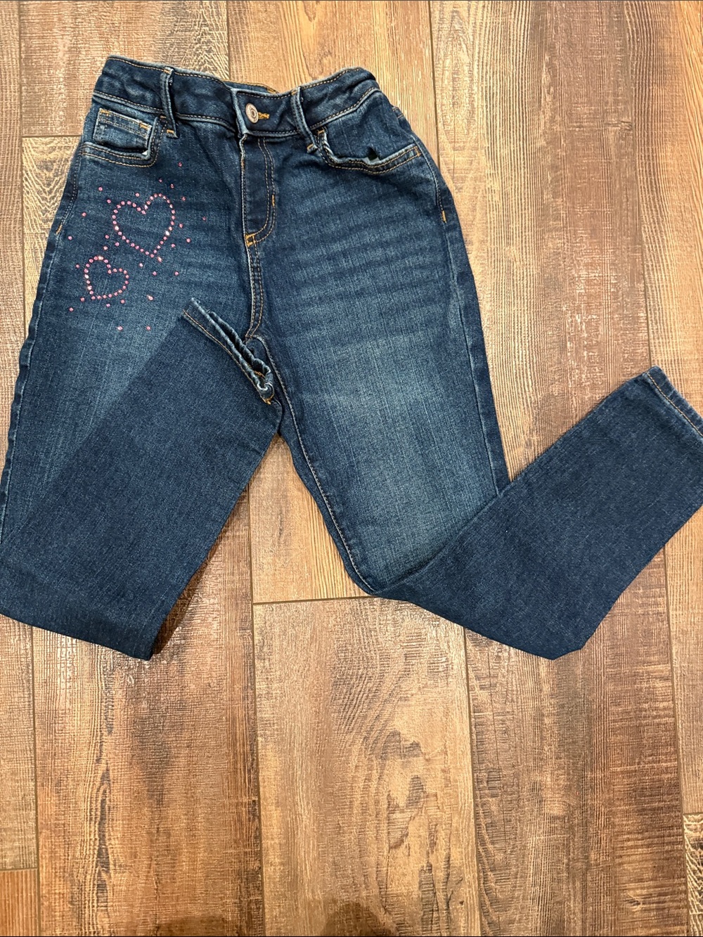 jumping beans Dark Wash Skinny Jeans with Pink Heart Studs